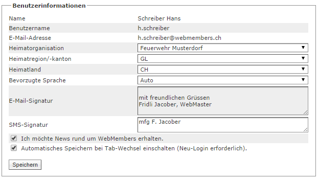 Einstellungen-Benutzerinformationen