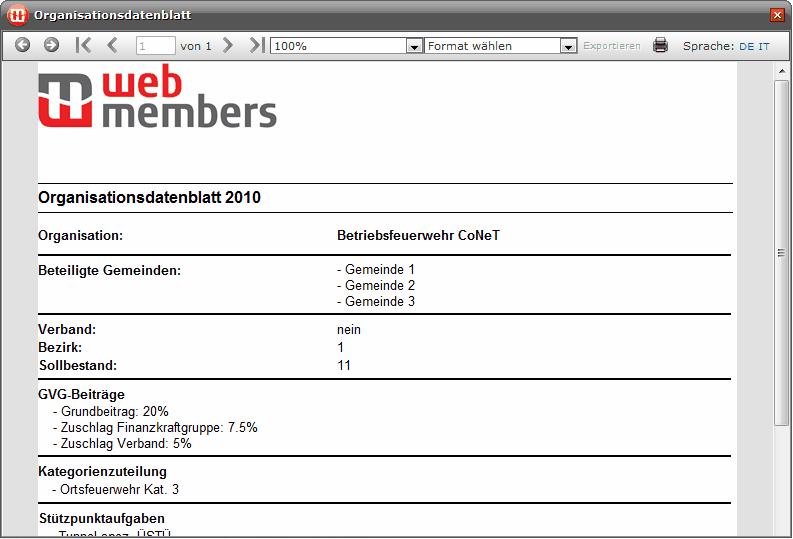 Einstellungen-Organisation-Datenblatt