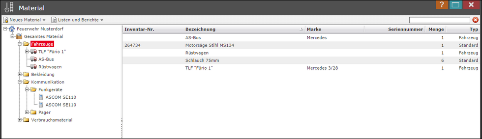 material-listen-ansicht